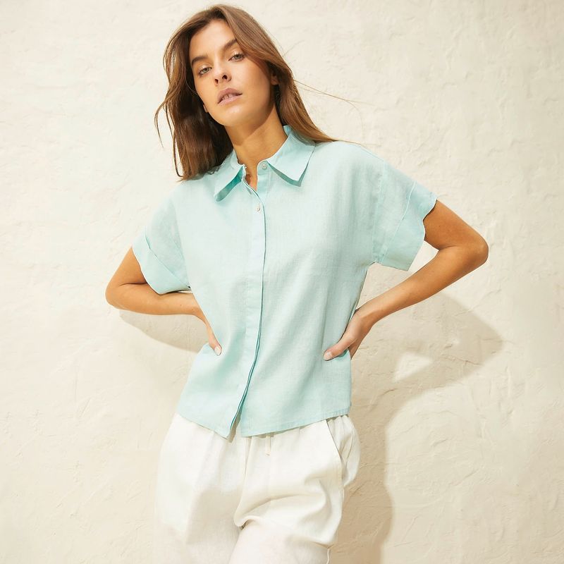 BASEMENT - Camisa Mujer Manga corta Lino Basement