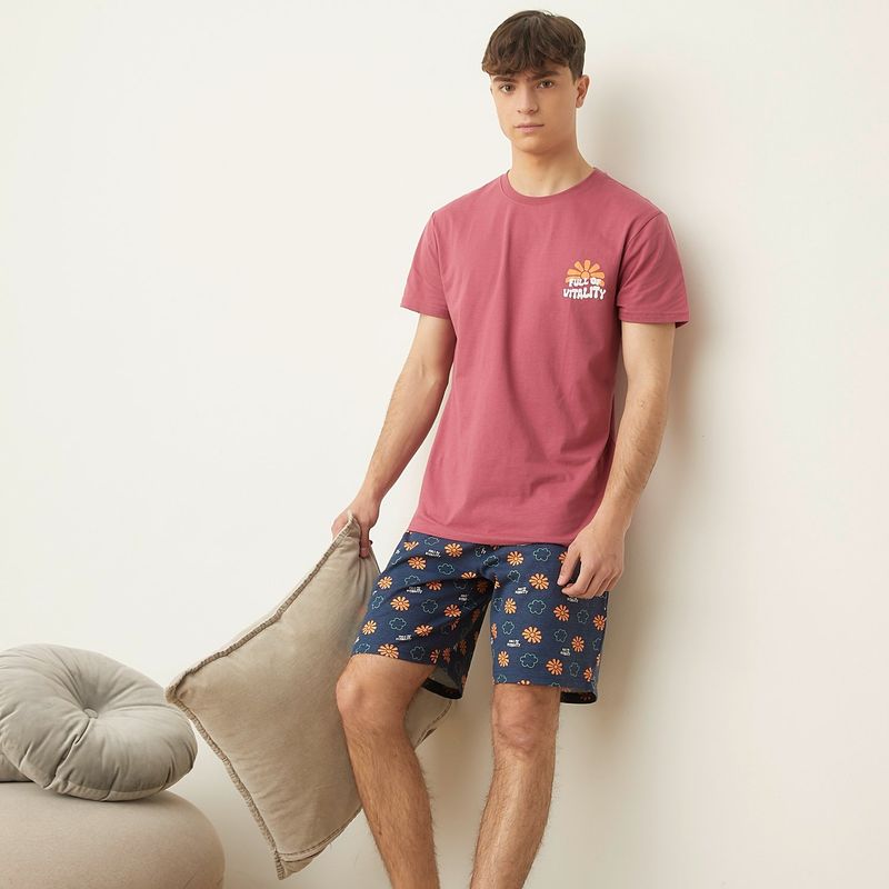 BEARCLIFF - Pijama Hombre Manga corta Estampado de Algodón Bearcliff
