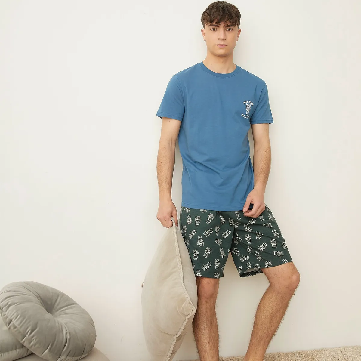 BEARCLIFF - Pijama Hombre Manga corta Estampado de Algodón Bearcliff