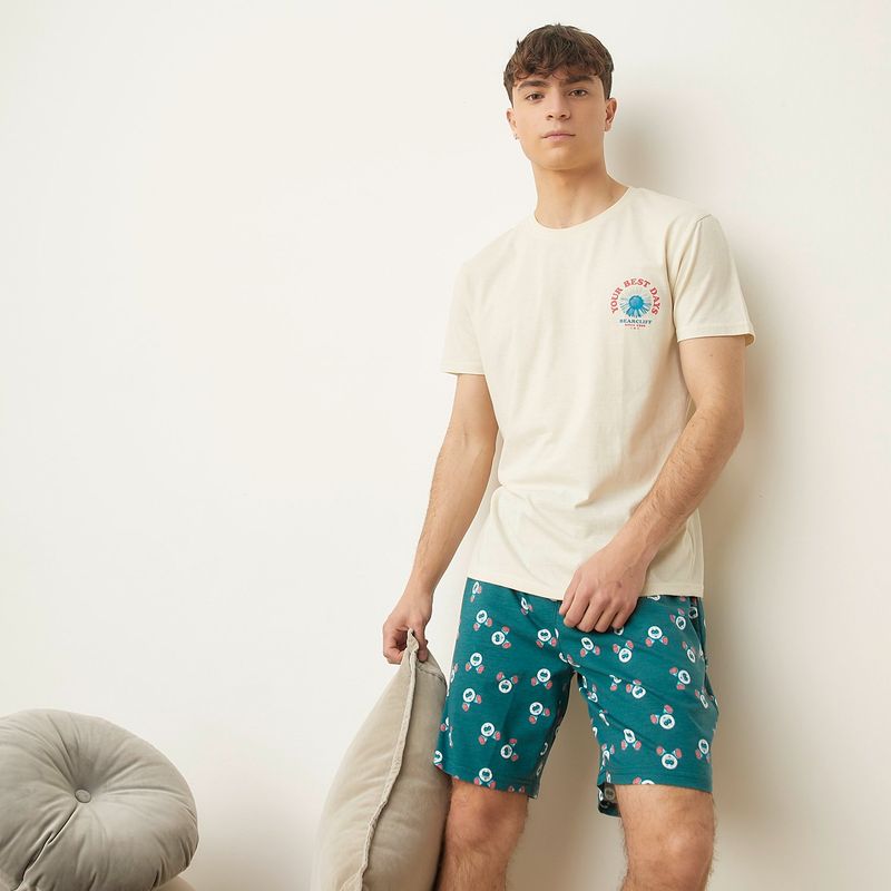 BEARCLIFF - Pijama Hombre Manga corta Estampado de Algodón Bearcliff