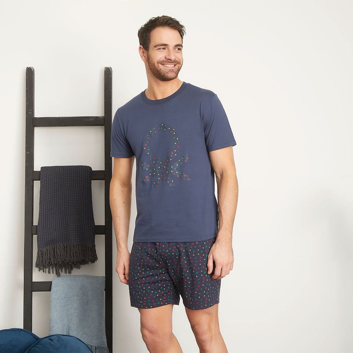 BENETTON - Pijama Hombre Manga corta con Estampado de Algodón Benetton