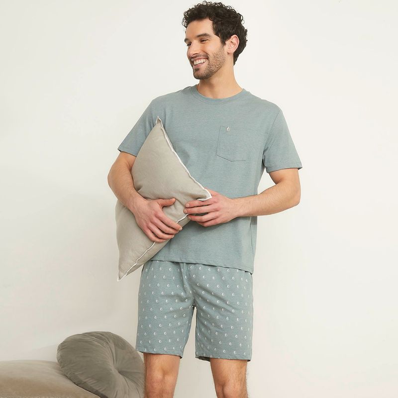 NEWPORT - Pijama Hombre Manga corta con Estampado de Algodón Newport