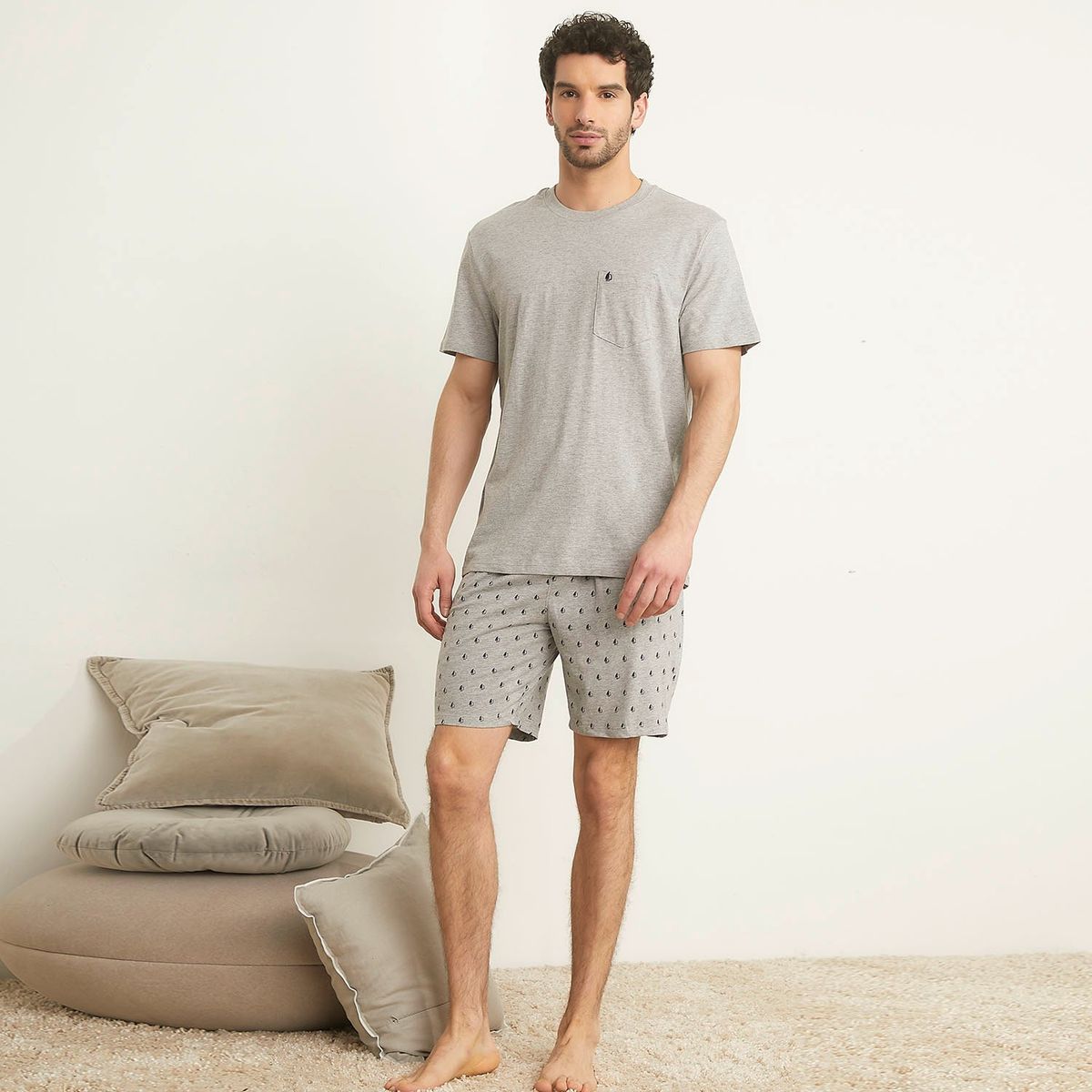 NEWPORT - Pijama Hombre Manga corta con Estampado de Algodón Newport