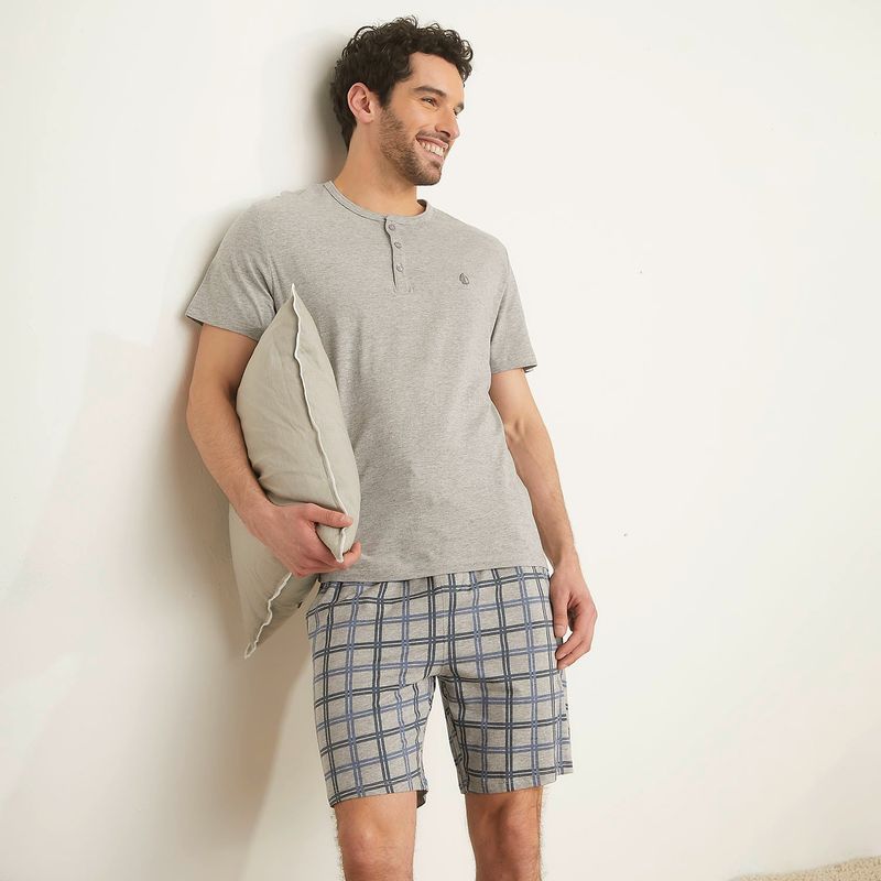 NEWPORT - Pijama Hombre Manga corta de Cuadros de Algodón Newport