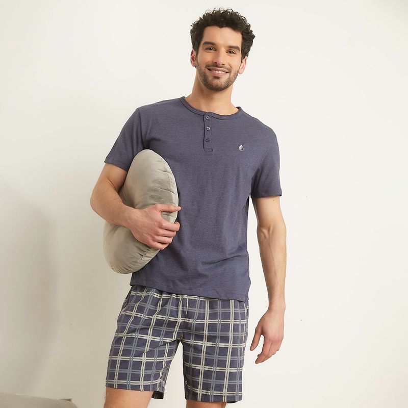 NEWPORT - Pijama Hombre Manga corta de Cuadros de Algodón Newport