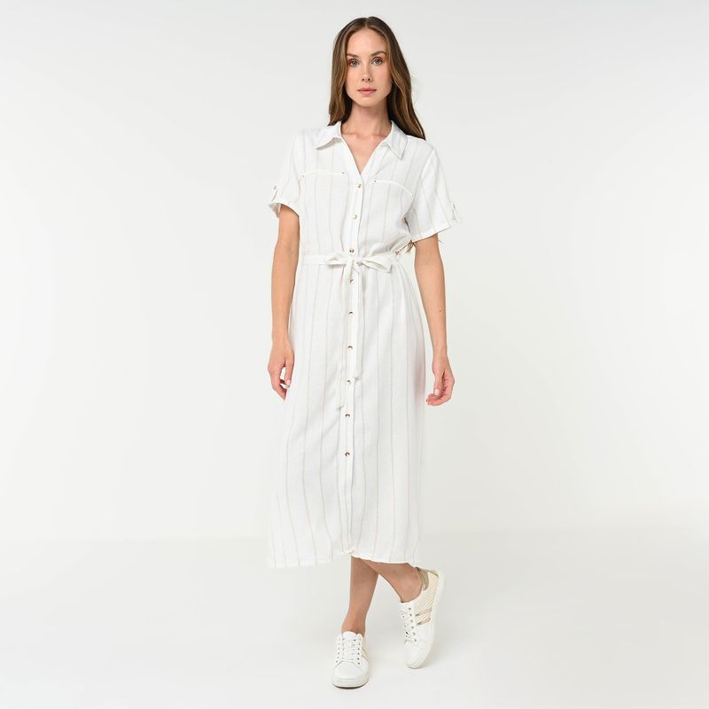 SOUTHLAND - Vestido Mujer Largo con Estampado de Lino Southland