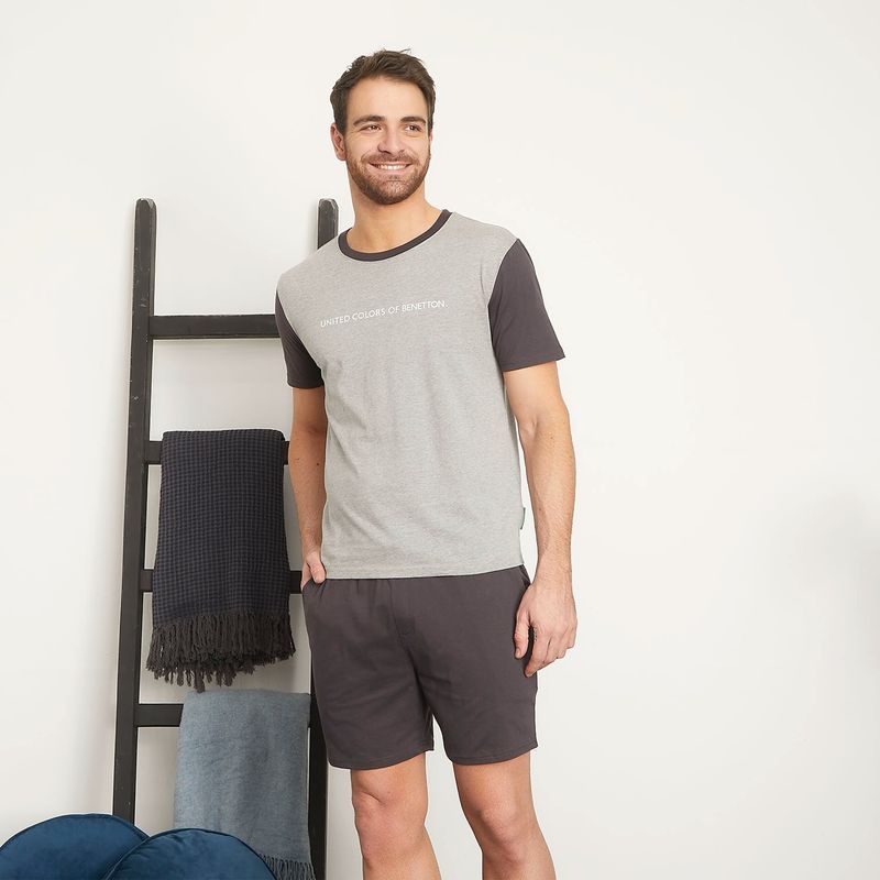 BENETTON - Pijama Hombre Manga corta con Logo de Algodón Benetton