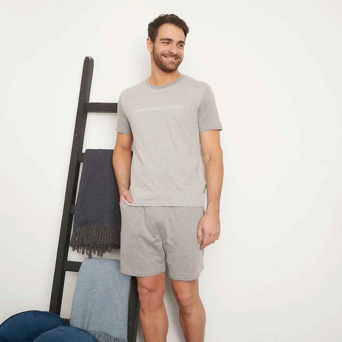 BENETTON - Pijama Hombre Manga corta con Logo de Algodón Benetton