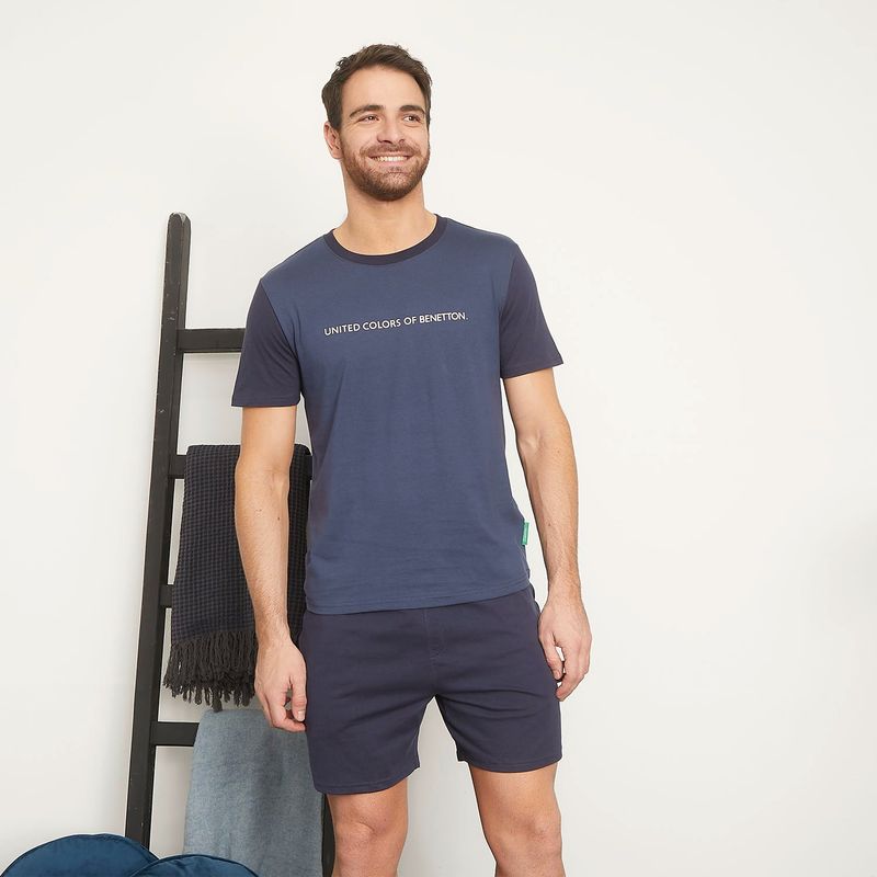 BENETTON - Pijama Hombre Manga corta con Logo de Algodón Benetton