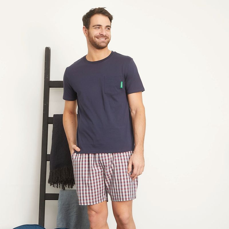 BENETTON - Pijama Hombre Manga corta de Cuadros de Algodón Benetton