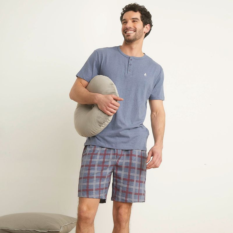 NEWPORT - Pijama Hombre Manga corta de Cuadros de Algodón Newport