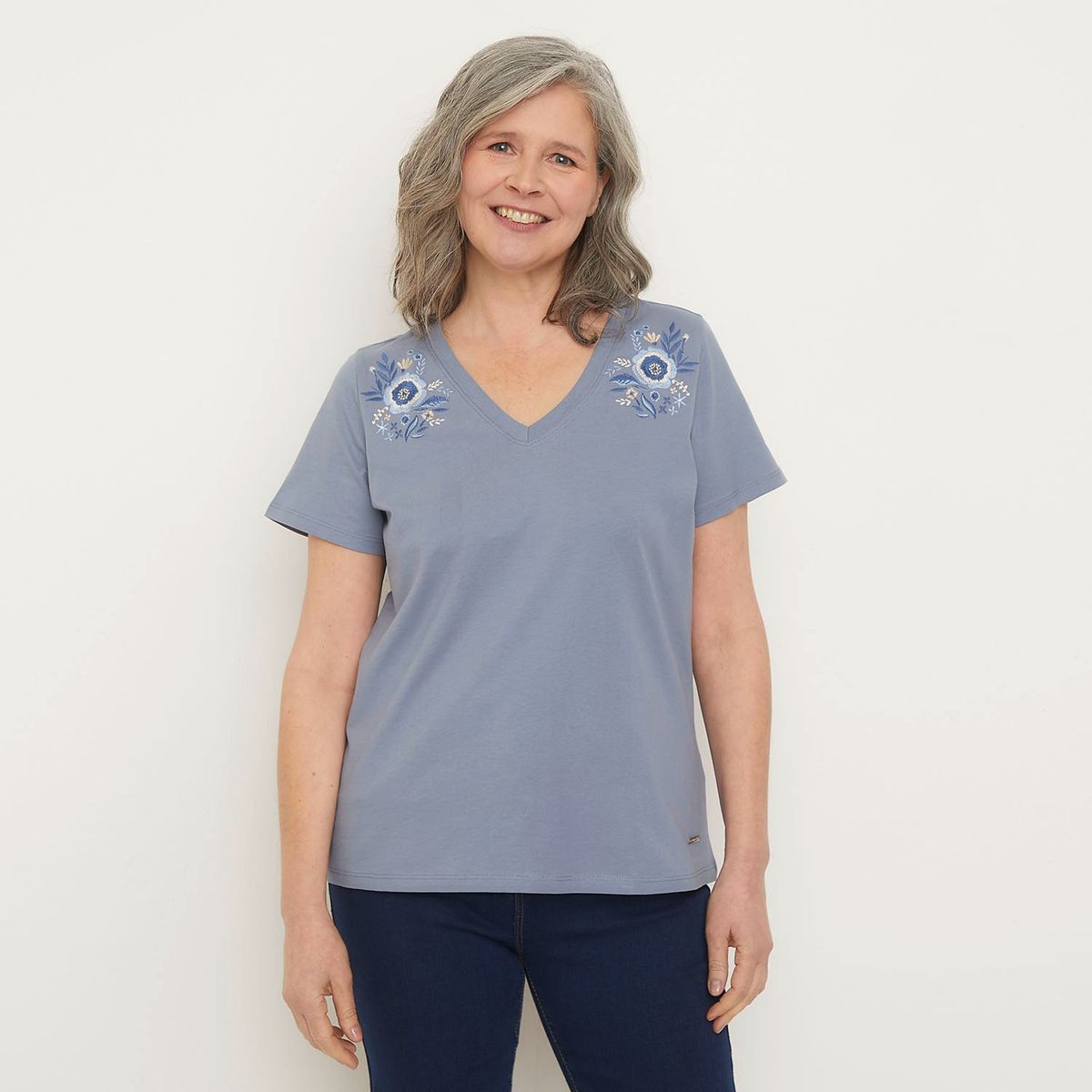 NEWPORT - Camiseta Mujer con Bordado Manga corta Algodón Newport