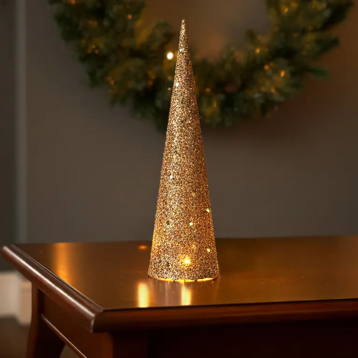 MICA - Adorno Árbol de Navidad: Pino Plateado 40 cm (No incluye baterias)