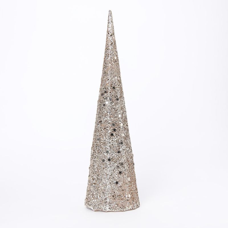 MICA - Adorno Árbol de Navidad: Pino Plateado 60 cm (No incluye baterias)