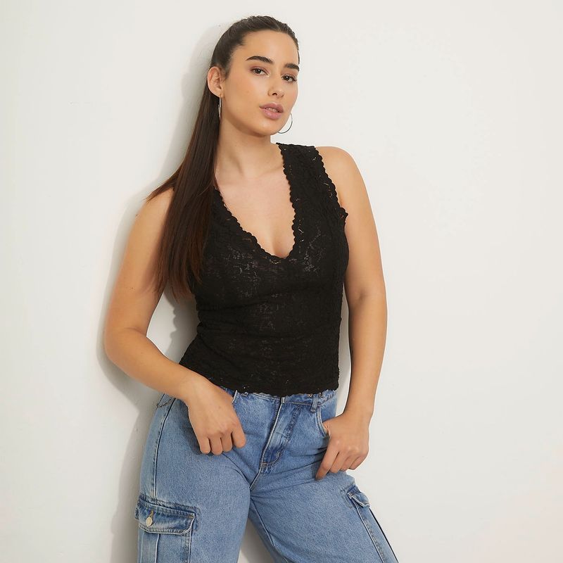 MOSSIMO - Top esqueleto Mujer con Encaje Sin mangas Mossimo