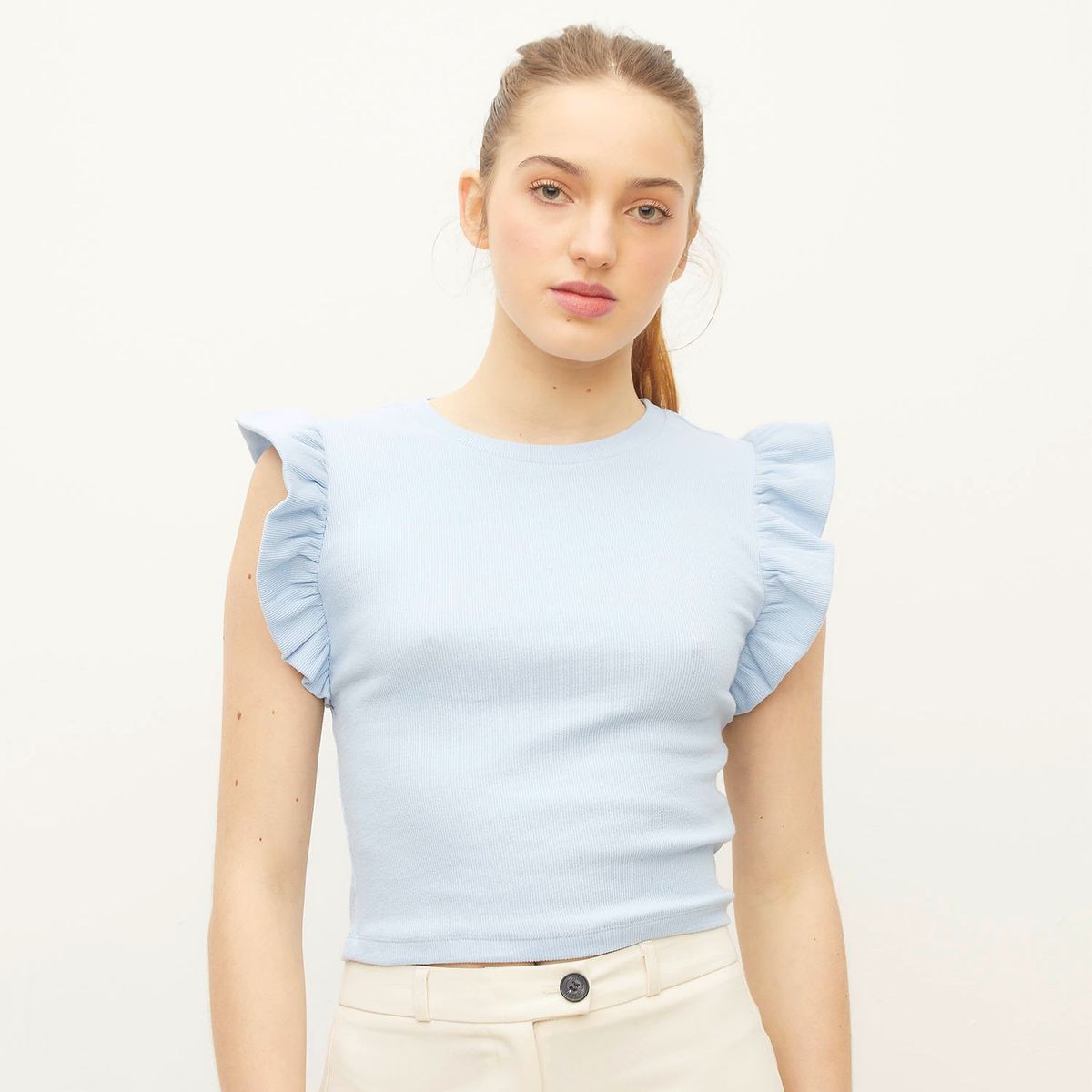 SYBILLA - Blusa Mujer con Boleros Sin mangas de Algodón Sybilla