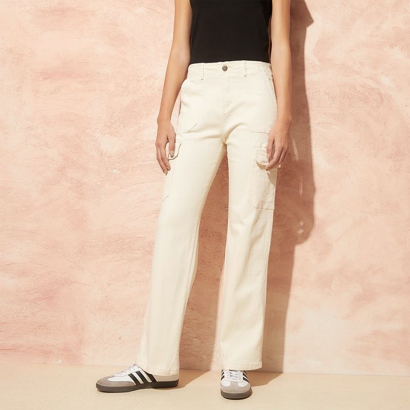 BASEMENT - Pantalón Cargo para Mujer Tiro alto de Algodón Basement