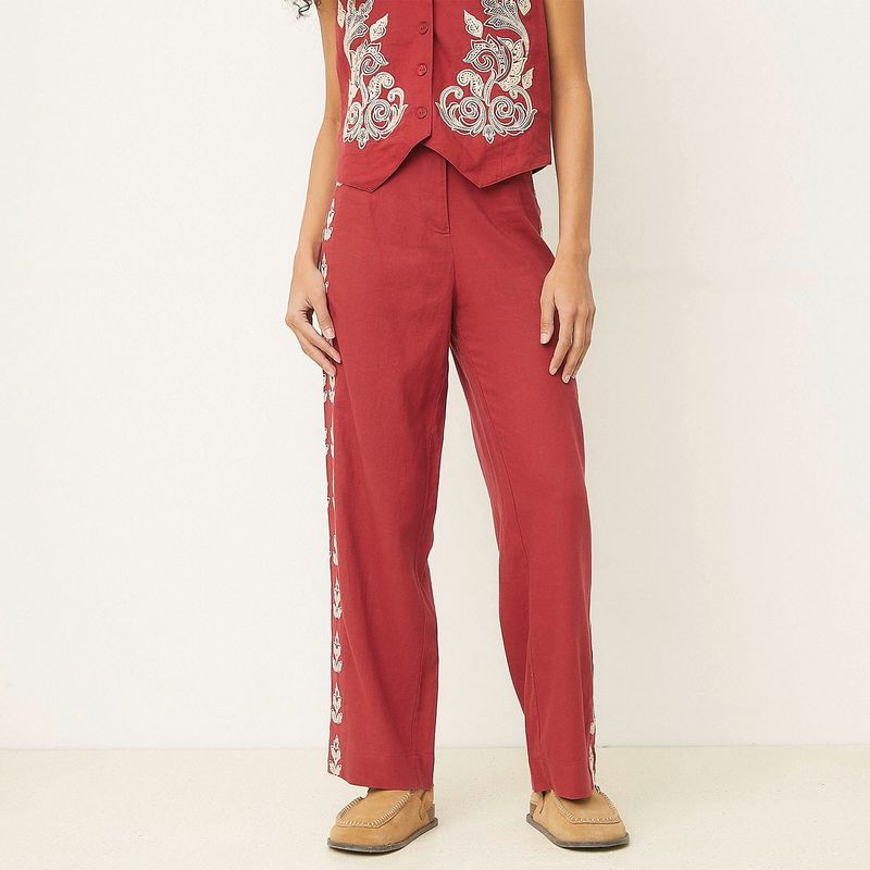 BASEMENT - Pantalón Recto Mujer Tiro medio con Bordado Basement