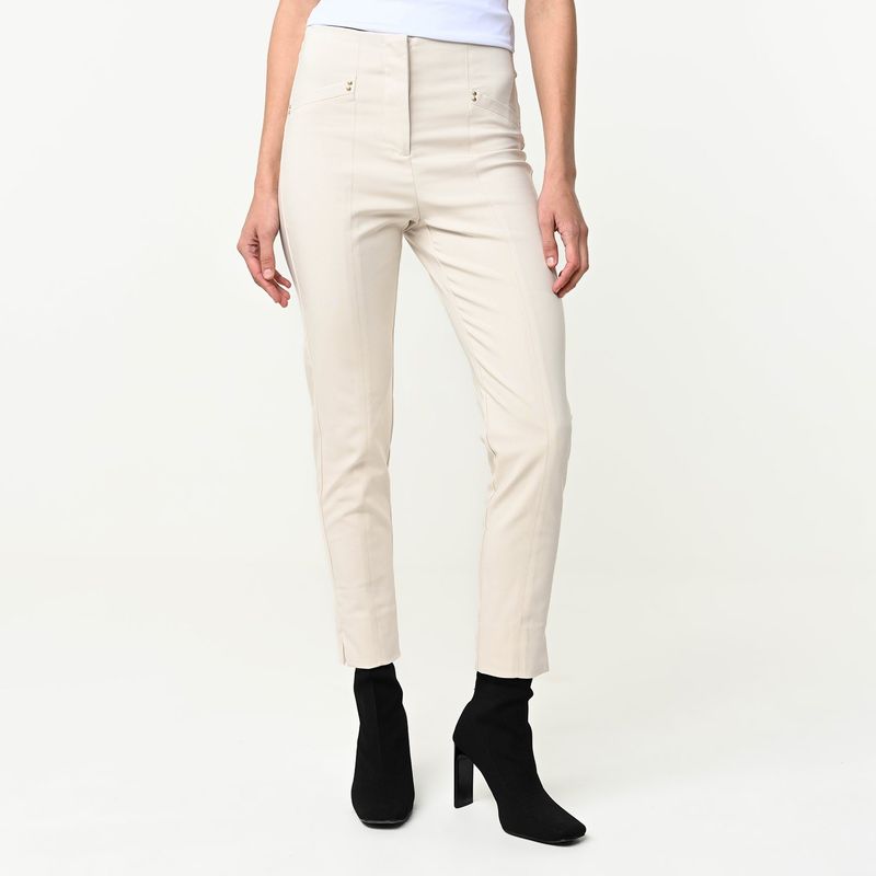 BASEMENT - Pantalón Recto Mujer Tiro alto de Algodón Basement