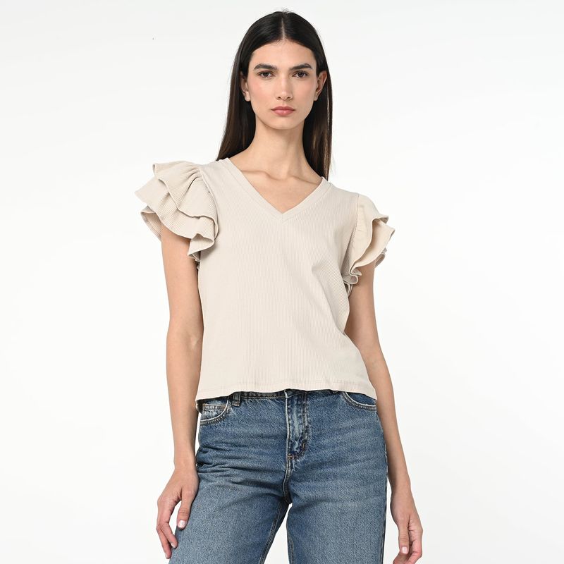 BASEMENT - Blusa Mujer Manga corta globo de Algodón Basement