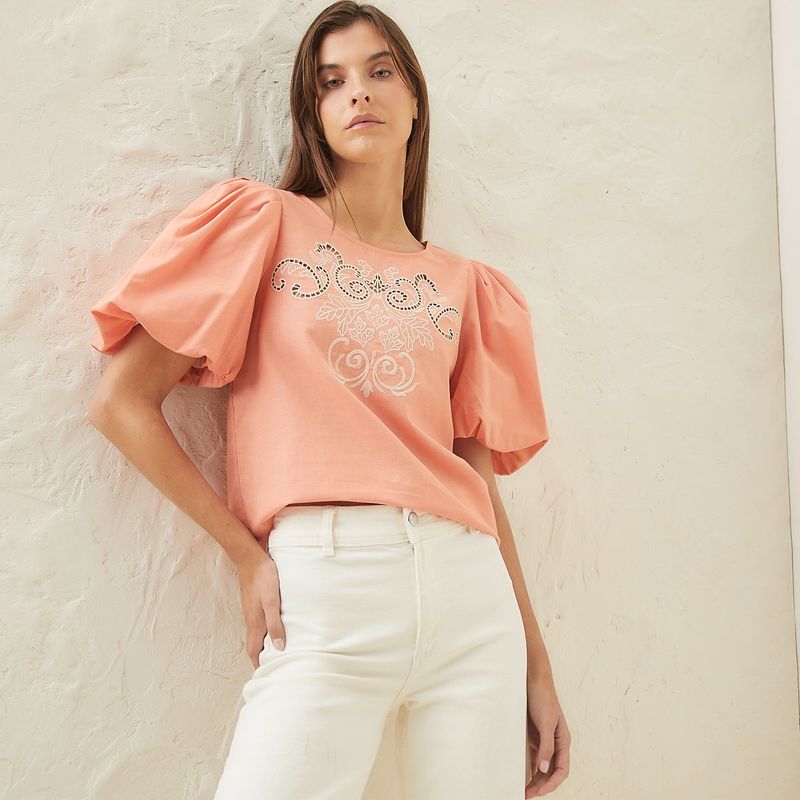 BASEMENT - Blusa Mujer Manga corta de Lino Basement