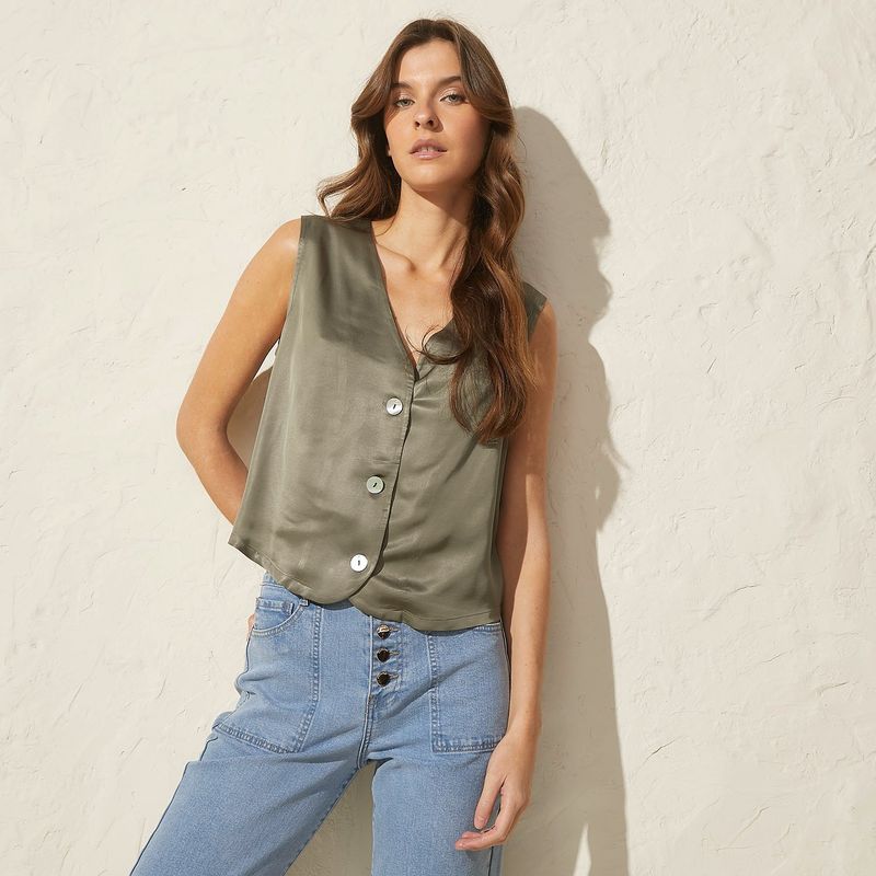 BASEMENT - Blusa Mujer Sin mangas de Satín Basement