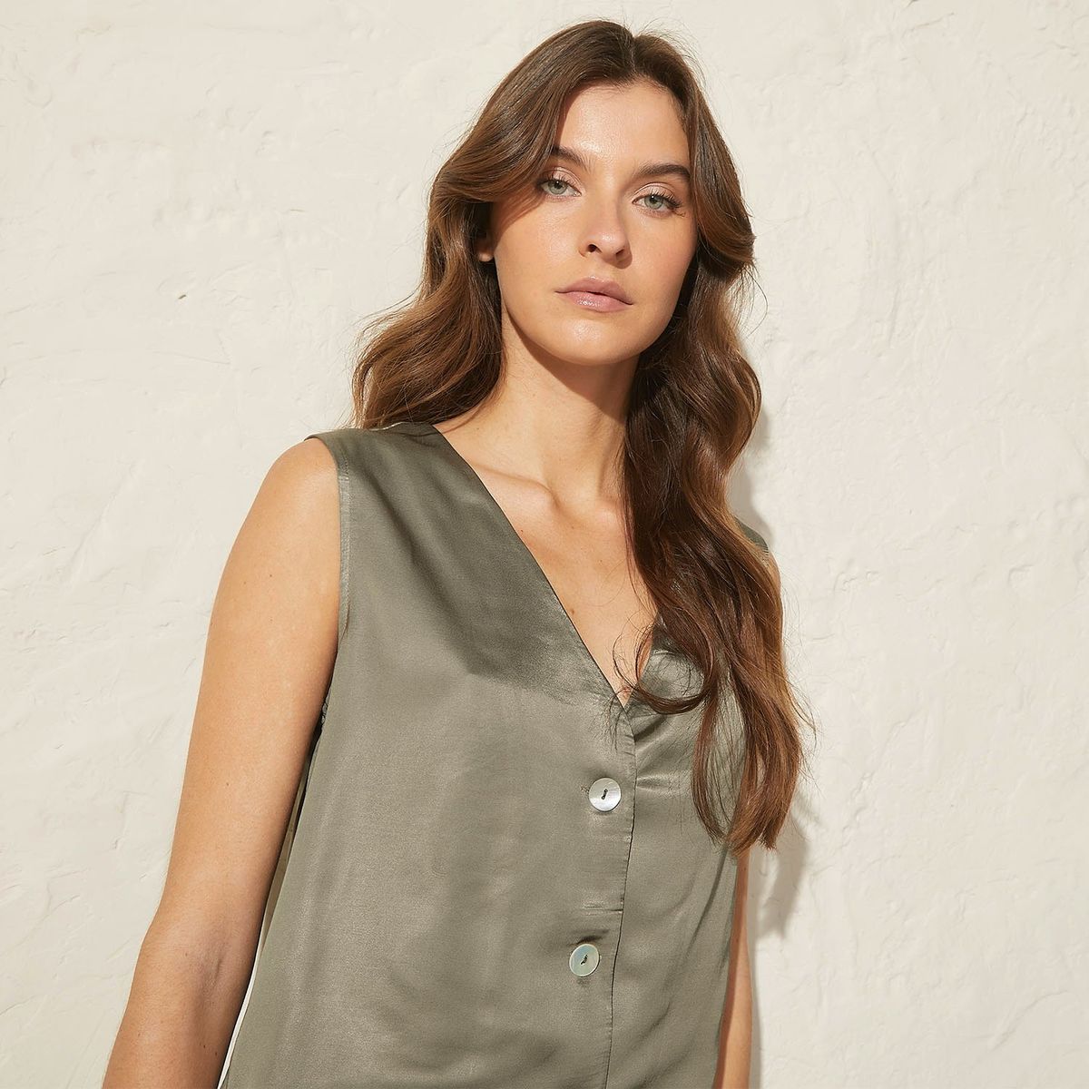BASEMENT - Blusa Mujer Sin mangas de Satín Basement