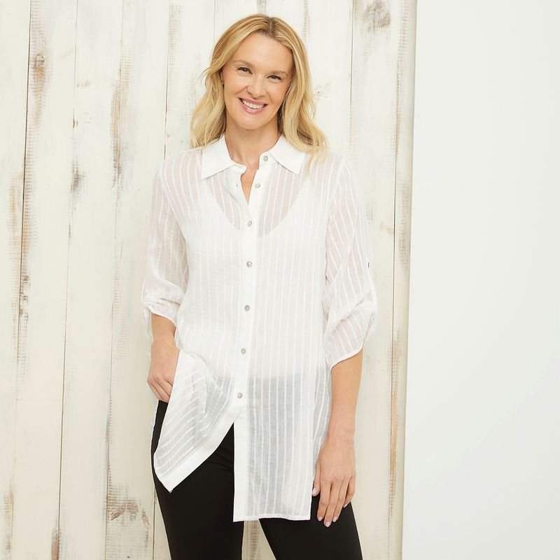 SOUTHLAND - Blusa Mujer Con transparencia Manga 3/4 de Algodón Southland