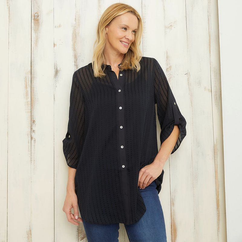 SOUTHLAND - Blusa Mujer Con transparencia Manga 3/4 de Algodón Southland