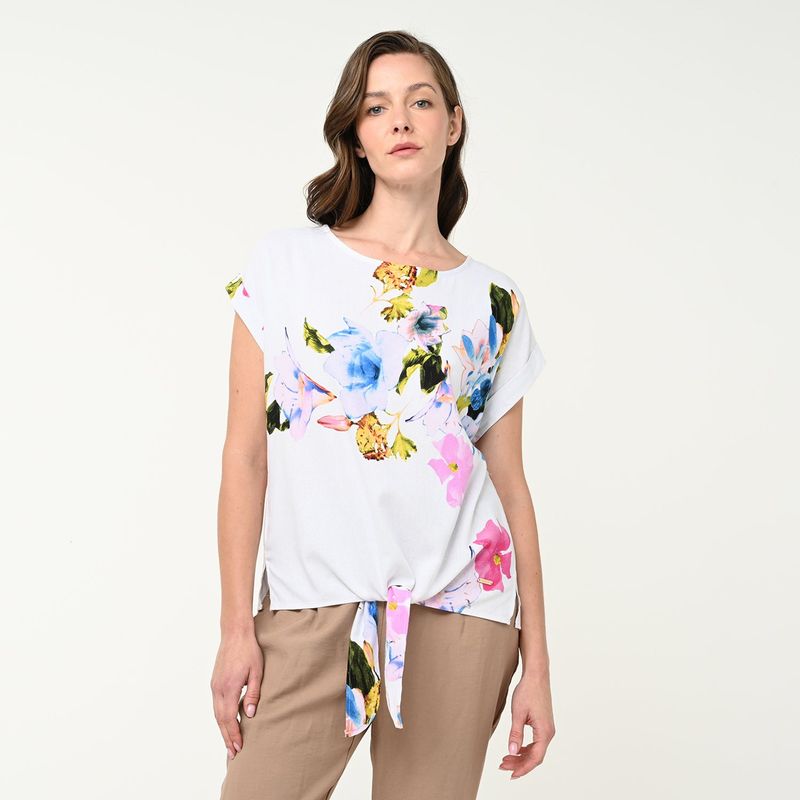 SOUTHLAND - Blusa Mujer Anudada Manga corta de Lino Southland
