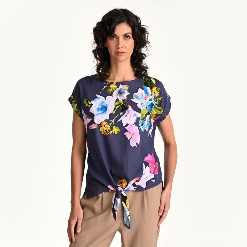 SOUTHLAND - Blusa Mujer Anudada Manga corta de Lino Southland