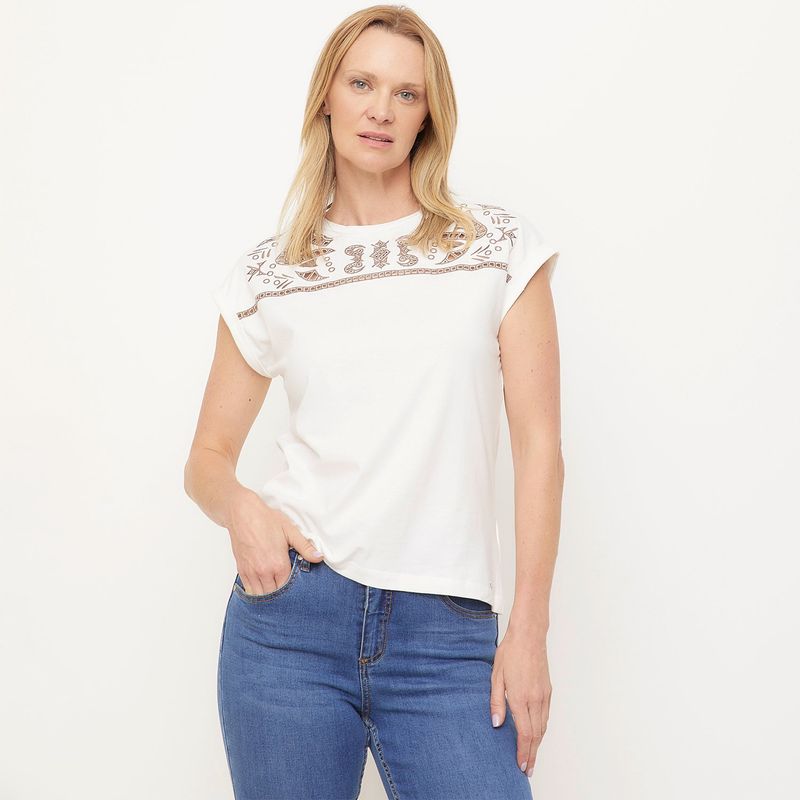 NEWPORT - Blusa Mujer con Ojalillo Manga corta de Algodón Newport