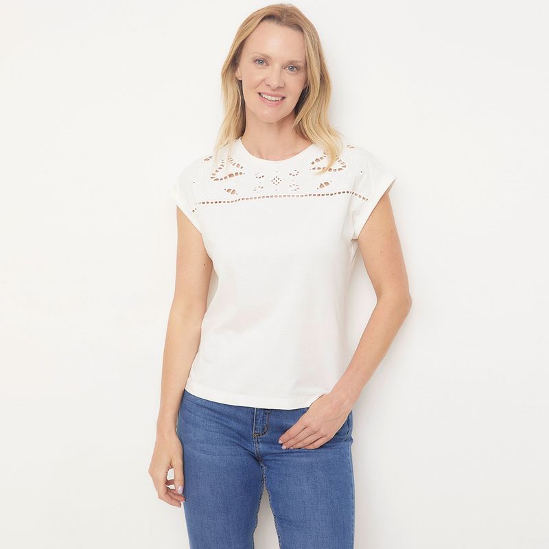 NEWPORT - Blusa Mujer con Ojalillo Manga corta de Algodón Newport