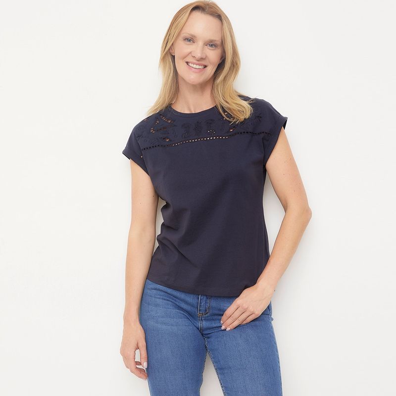 NEWPORT - Blusa Mujer con Ojalillo Manga corta de Algodón Newport