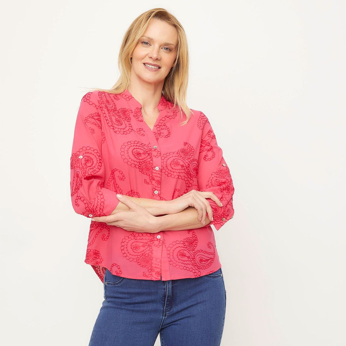 NEWPORT - Blusa Mujer con Bordado Manga larga de Algodón Newport