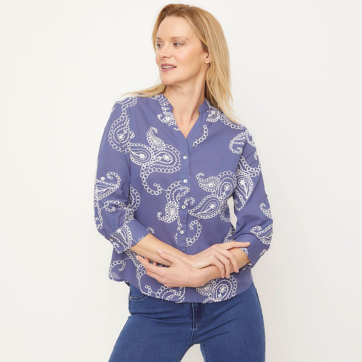 NEWPORT - Blusa Mujer con Bordado Manga larga de Algodón Newport