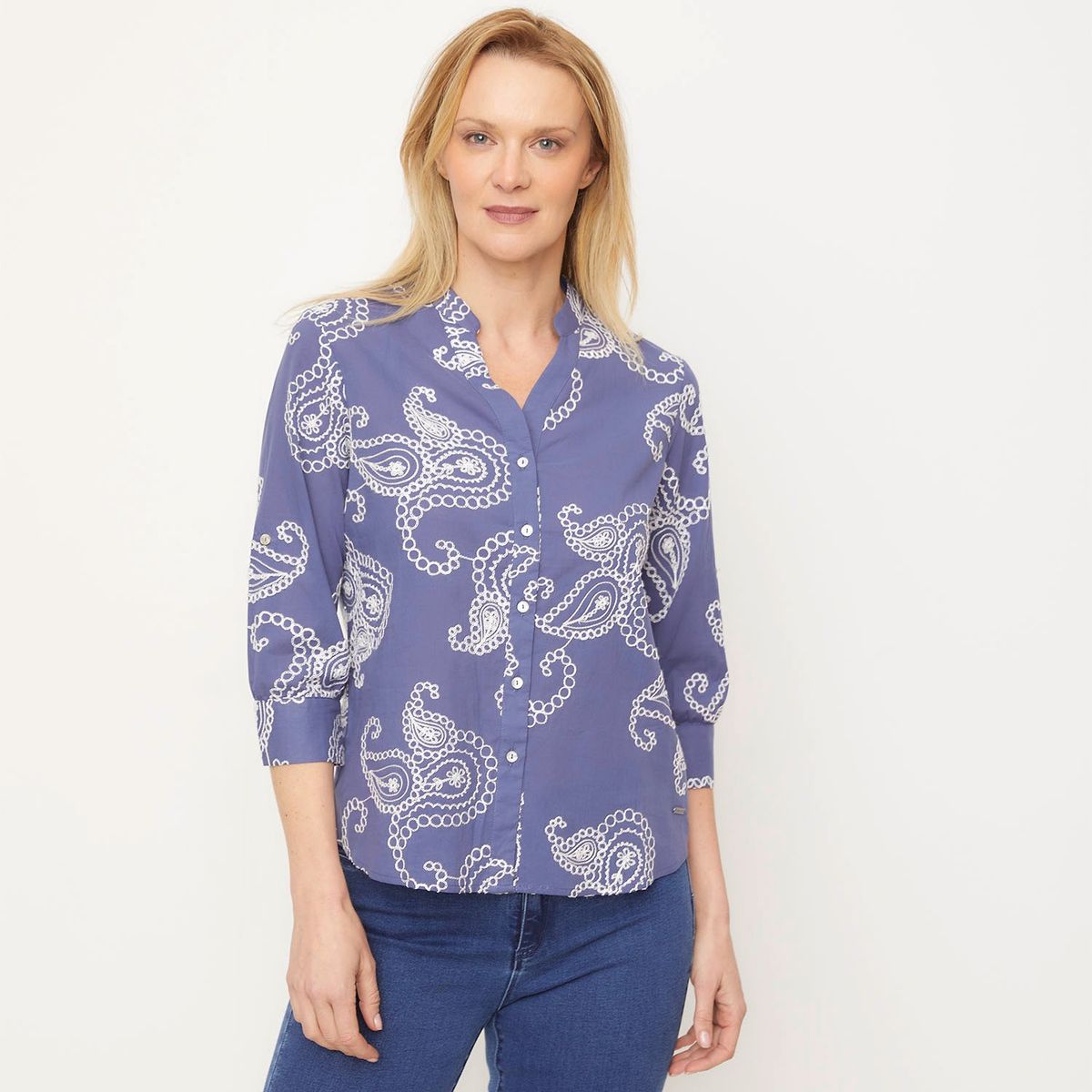 NEWPORT - Blusa Mujer con Bordado Manga larga de Algodón Newport