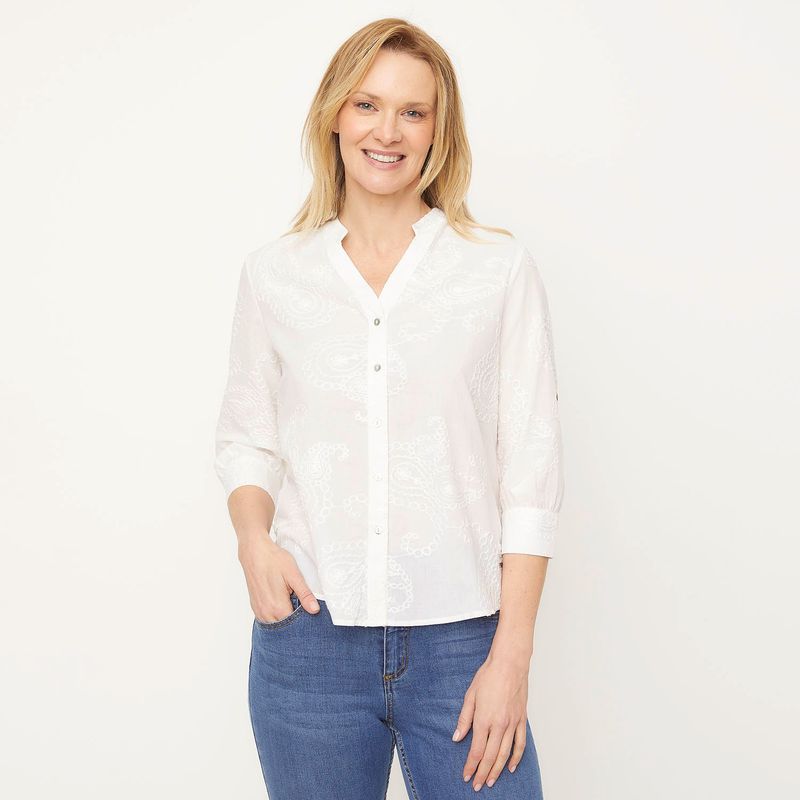 NEWPORT - Blusa Mujer con Bordado Manga larga de Algodón Newport