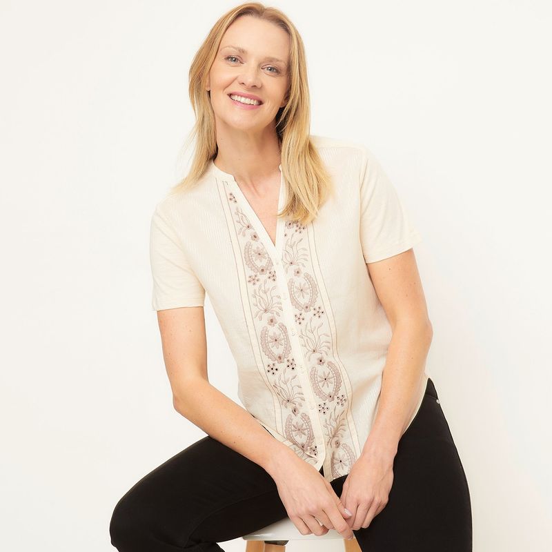 NEWPORT - Blusa Mujer con Bordado Manga corta Newport