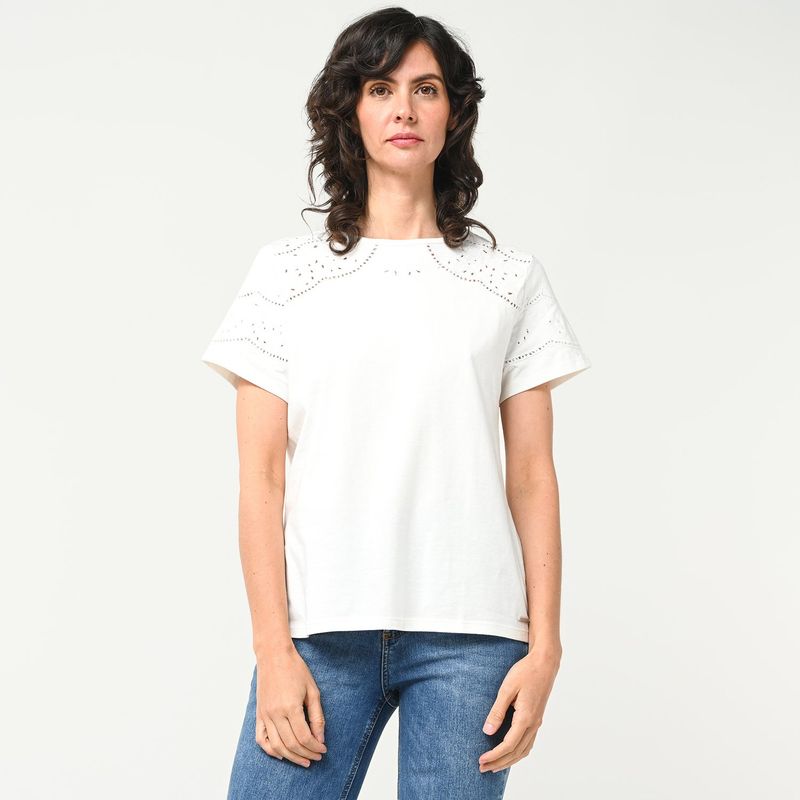 NEWPORT - Blusa Mujer de Ojalillo Manga corta de Algodón Newport