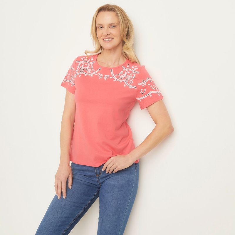 NEWPORT - Blusa Mujer de Ojalillo Manga corta de Algodón Newport