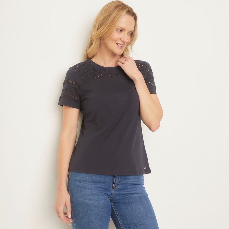 NEWPORT - Blusa Mujer de Ojalillo Manga corta de Algodón Newport