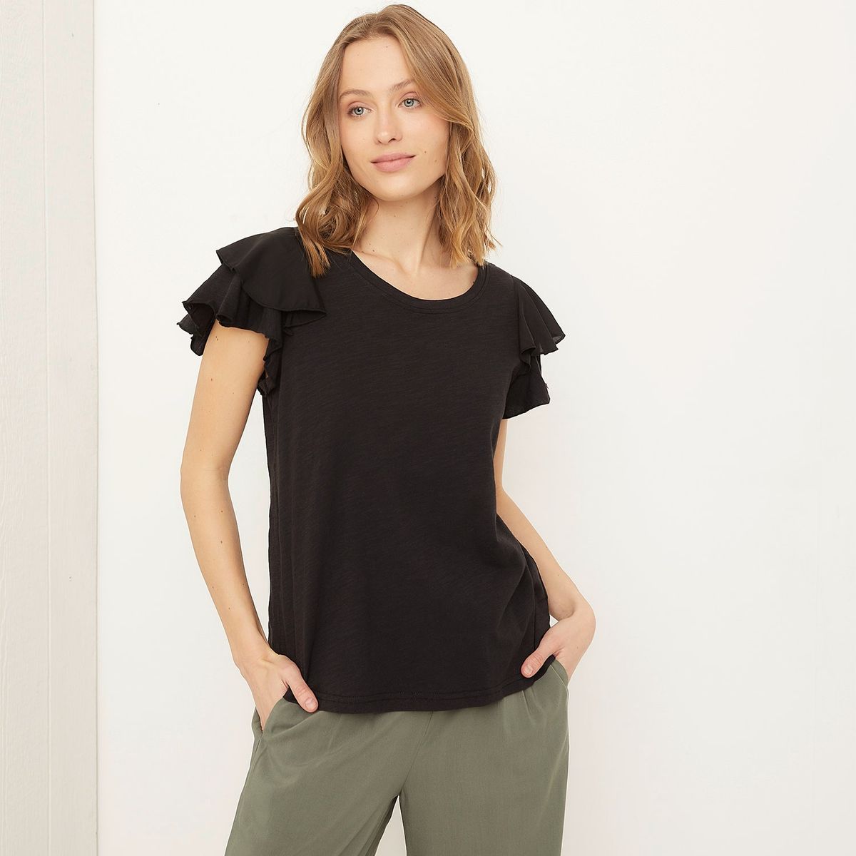 UNIVERSITY CLUB - Blusa Mujer con Boleros Manga corta de Algodón University Club