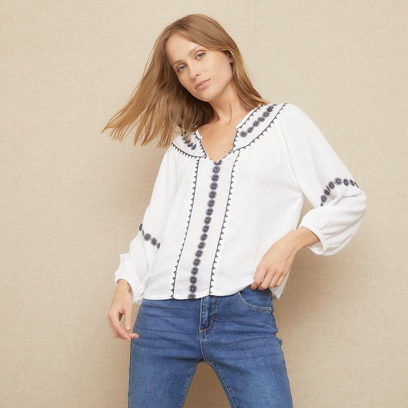 UNIVERSITY CLUB - Blusa Mujer con Bordado Manga larga University Club
