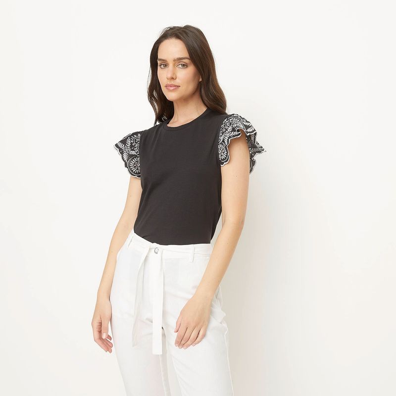 UNIVERSITY CLUB - Blusa Mujer con Bordado Manga corta globo de Algodón University Club