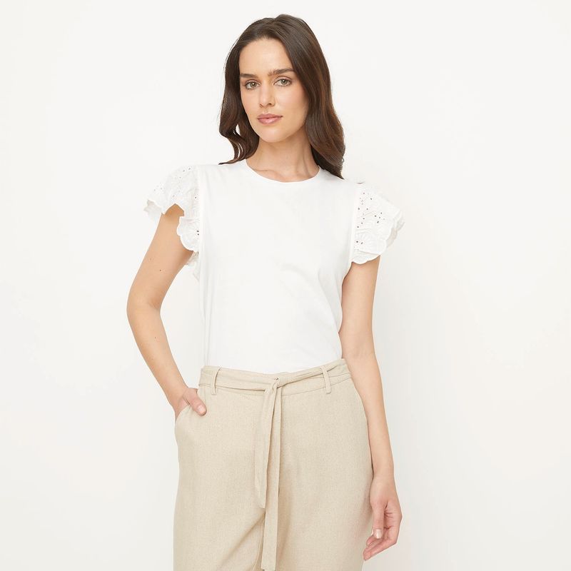 UNIVERSITY CLUB - Blusa Mujer con Bordado Manga corta globo de Algodón University Club
