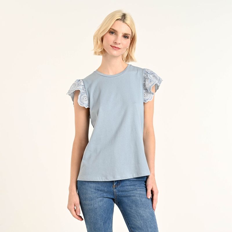 UNIVERSITY CLUB - Blusa Mujer con Bordado Manga corta globo de Algodón University Club