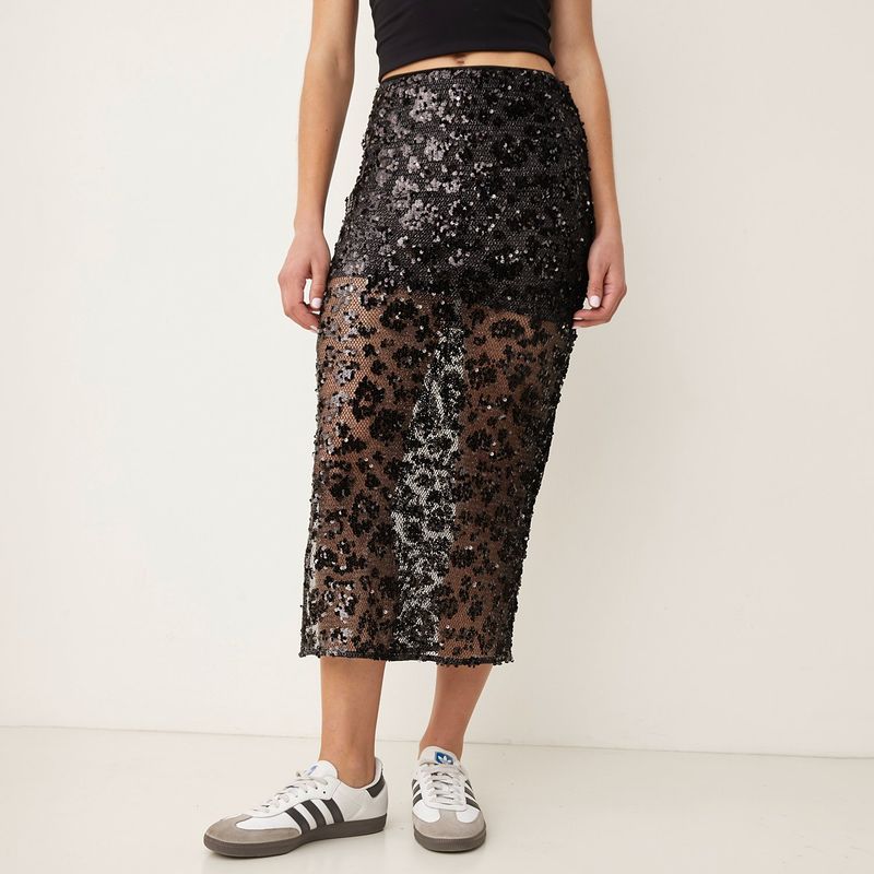 SYBILLA - Falda Midi Mujer con Lentejuelas Sybilla