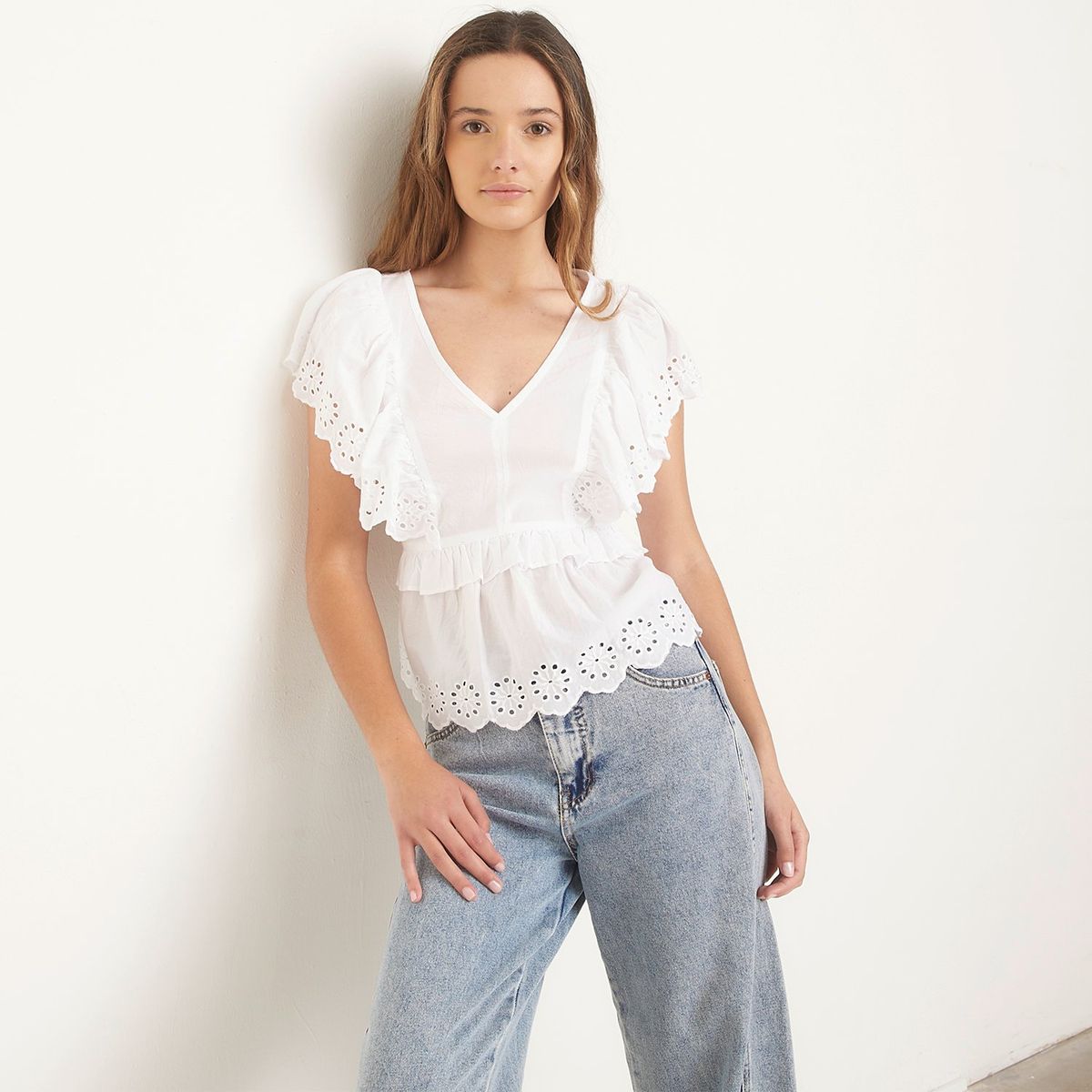 SYBILLA - Blusa Mujer Ojalillo Sin mangas de Algodón Sybilla