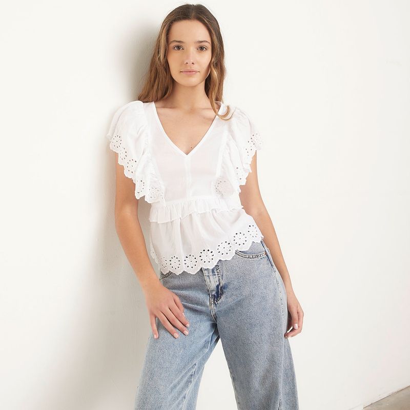 SYBILLA - Blusa Mujer Ojalillo Sin mangas de Algodón Sybilla